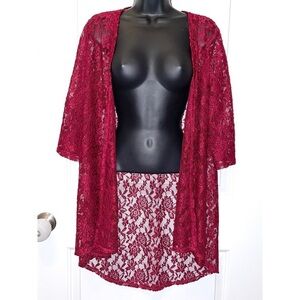 Espresso red lace kimono shawl